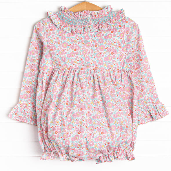 Frannie Floral Smocked Bubble, Pink
