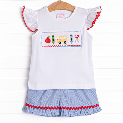 My First Day Smocked Ruffle Short Set, Blue