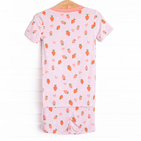 Berry Bow Bamboo Pajama Short Set, Pink