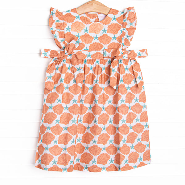 Seashore Shells Side Tie Dress, Orange