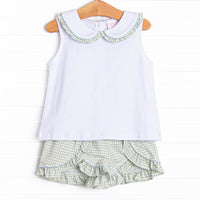 Summer Sage Ruffle Short Set, Green
