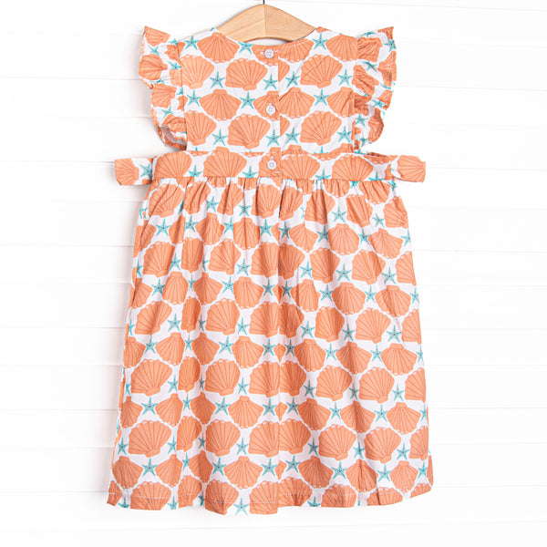 Seashore Shells Side Tie Dress, Orange