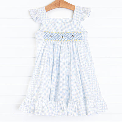 Buzzin' Bees Smocked Dress, Blue
