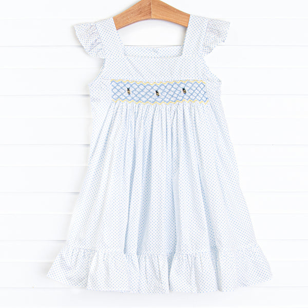 Buzzin' Bees Smocked Dress, Blue