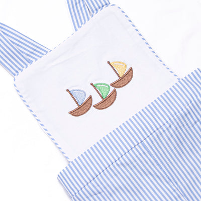 Ocean Adventure Embroidered Short Romper, Blue