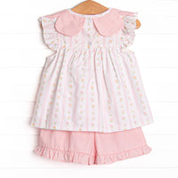 Tulip Towers Ruffle Short Set, Pink
