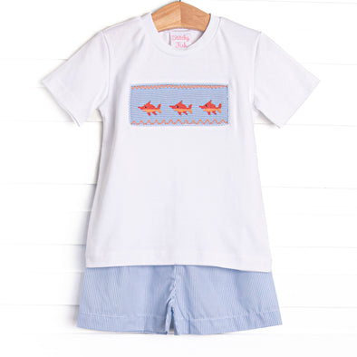Marlin Marina Smocked Short Set, Blue