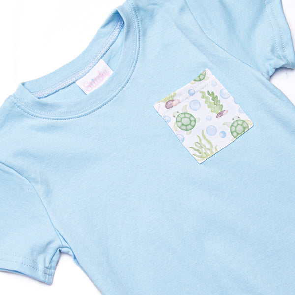 Sandy Sea Turtle Short Set, Blue