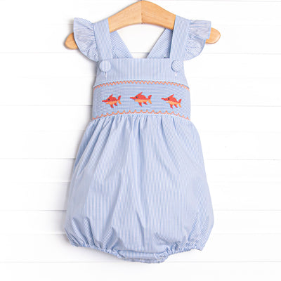 Marlin Marina Smocked Ruffle Bubble, Blue