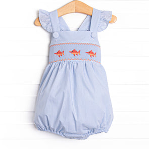 Marlin Marina Smocked Ruffle Bubble, Blue