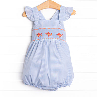 Marlin Marina Smocked Ruffle Bubble, Blue