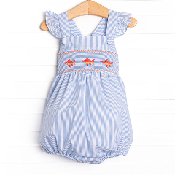 Marlin Marina Smocked Ruffle Bubble, Blue