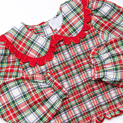 Bleu: Colette Classic Smocked Long Sleeve Skirt Set, Red Plaid