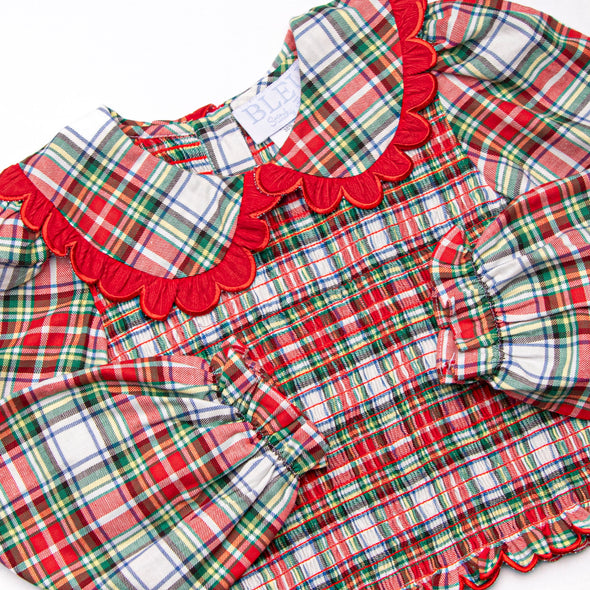Bleu: Colette Classic Smocked Long Sleeve Skirt Set, Red Plaid