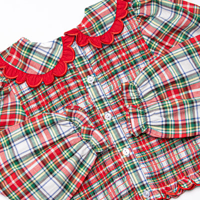 Bleu: Colette Classic Smocked Long Sleeve Skirt Set, Red Plaid