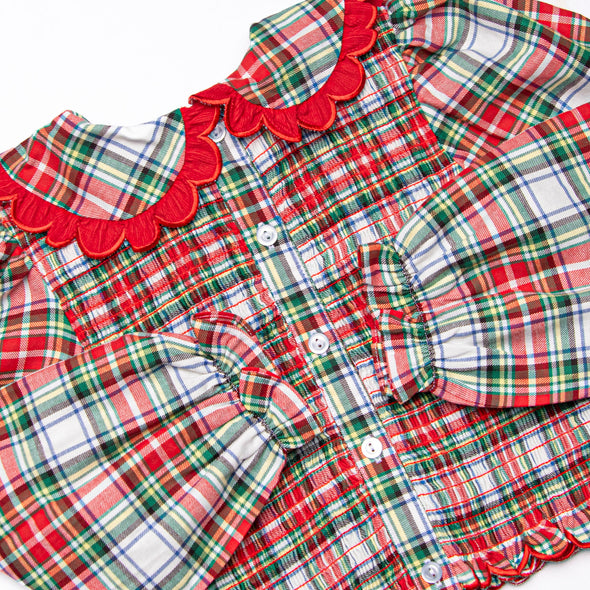 Bleu: Colette Classic Smocked Long Sleeve Skirt Set, Red Plaid