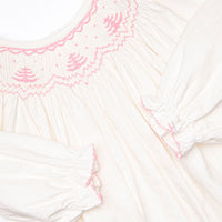 Frosted Firs Smocked Bubble, White