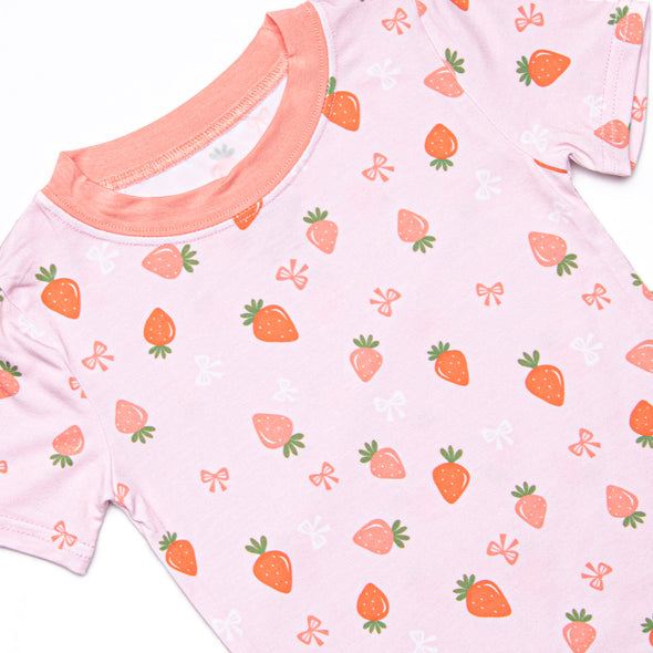 Berry Bow Bamboo Pajama Short Set, Pink