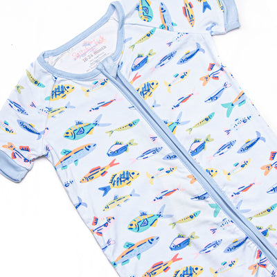 Shimmering Scales Bamboo Short Zippy Pajama, Blue