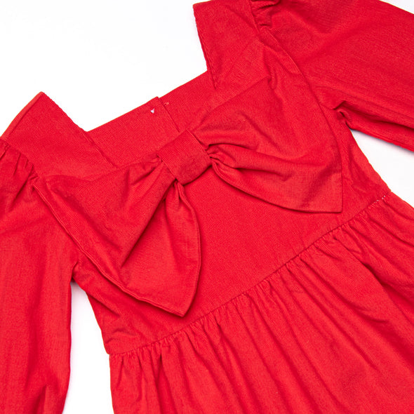 Bleu: Holly & Bows Long Sleeve Dress, Red