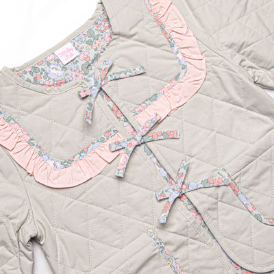 Frills and Florals Tie Front Ruffle Jacket, Sage