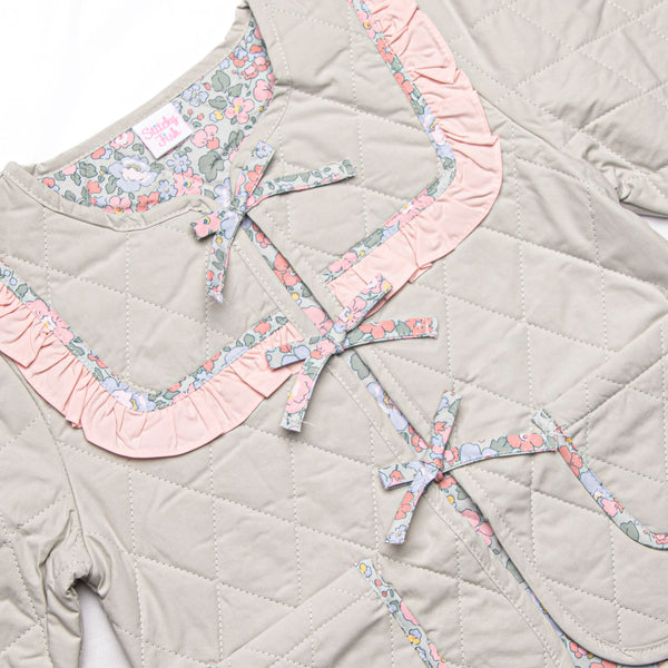 Frills and Florals Tie Front Ruffle Jacket, Sage
