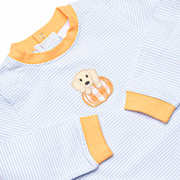 Pup In The Patch Applique Short Romper, Blue
