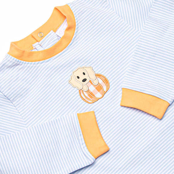 Pup In The Patch Applique Short Romper, Blue