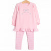 Rosebud Bow Applique Legging Set, Pink