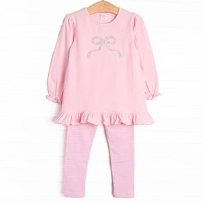 Rosebud Bow Applique Legging Set, Pink