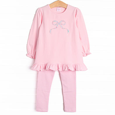 Rosebud Bow Applique Legging Set, Pink