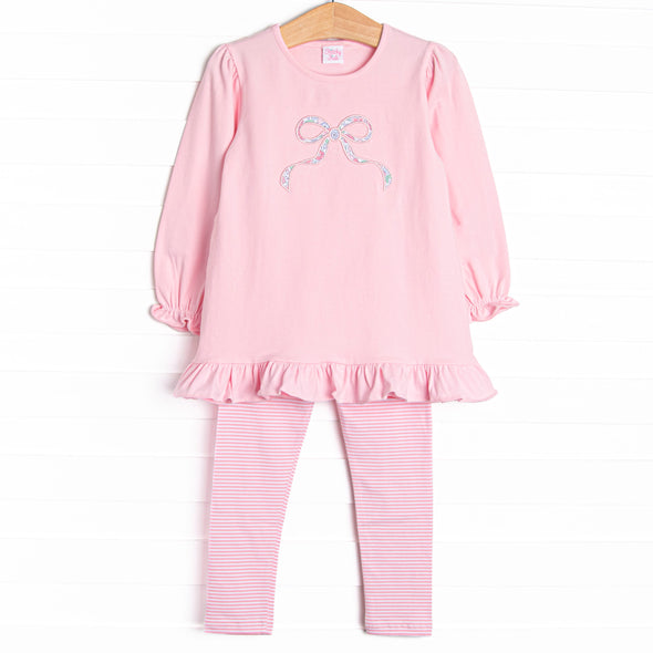 Rosebud Bow Applique Legging Set, Pink