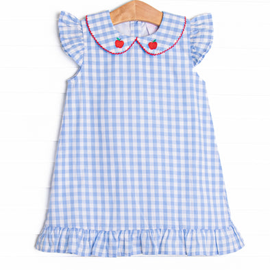 Ally Apple Embroidered Dress, Blue