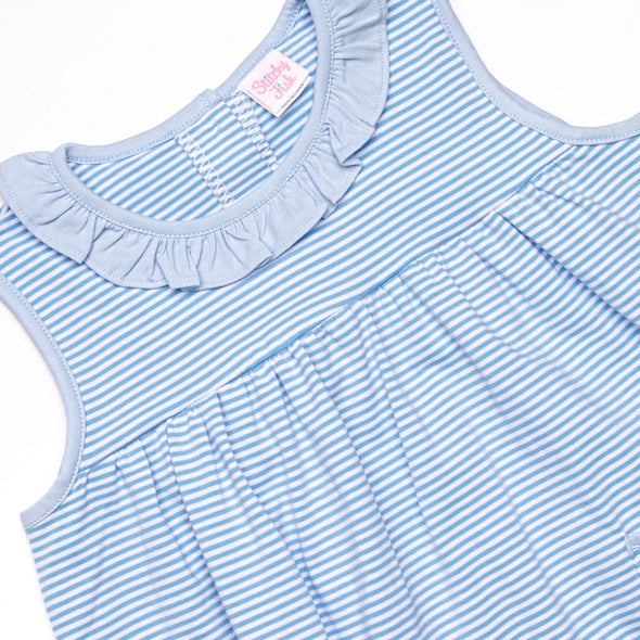 Jane Ruffle Dress, Medium Blue Stripe