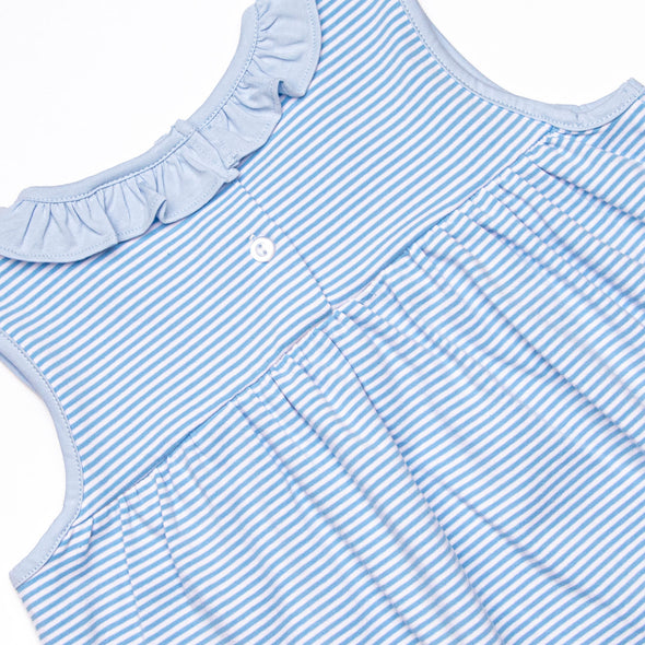 Jane Ruffle Dress, Medium Blue Stripe