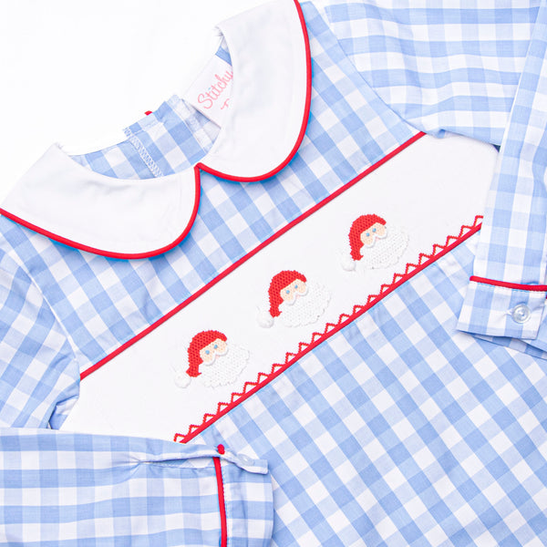 Checking It Twice Smocked Pant Set, Blue