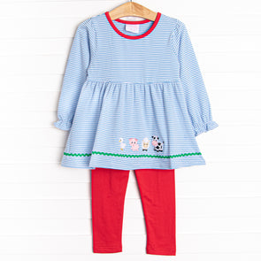 Barnyard Parade Applique Legging Set, Blue