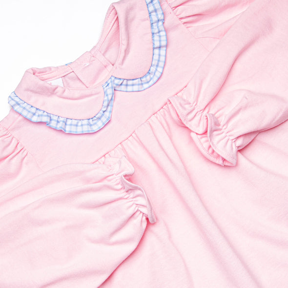 Windowpane Whimsy Ruffle Pant Set, Pink and Blue