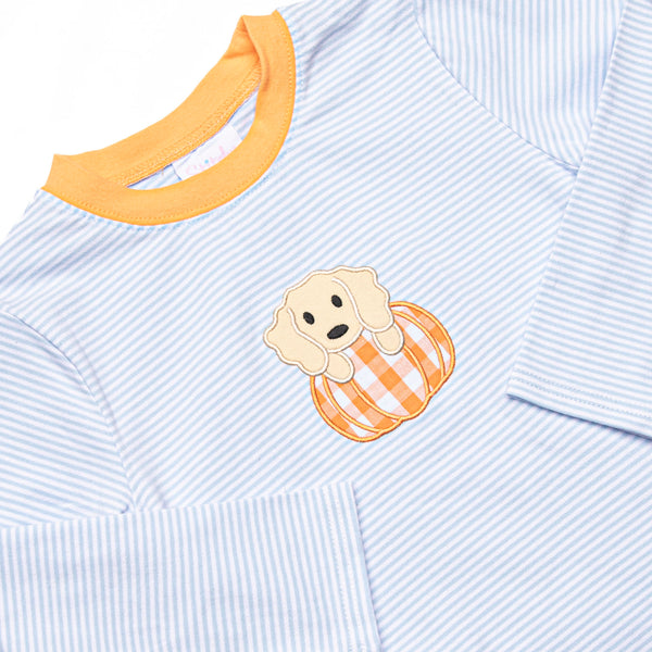 Pup In The Patch Applique Long Sleeve Short Set, Blue
