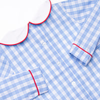 Checking It Twice Smocked Pant Set, Blue
