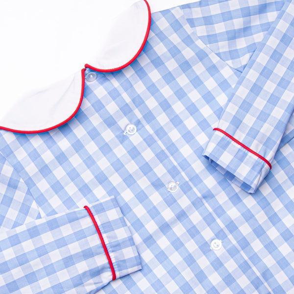 Checking It Twice Smocked Pant Set, Blue