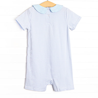 Blue Sea Stinger Applique Short Romper, Blue