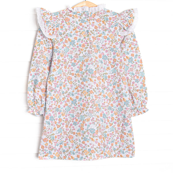 Teal Topiary Long Sleeve Flutter Sleeve Dress, Blue