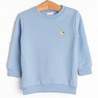 French Terry light blue sweatshirt with the cutest duck embroidery.