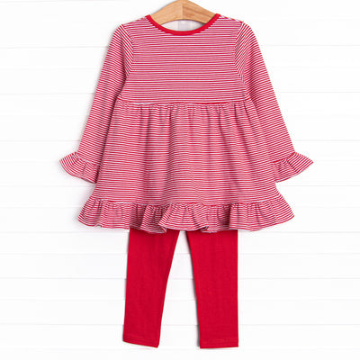 On the Tree Traditions Applique Legging Set, Red