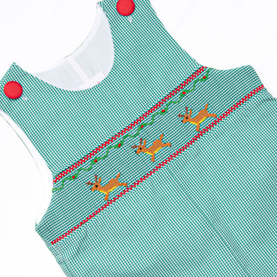 Rudolph's Runway Smocked Jon Jon, Green