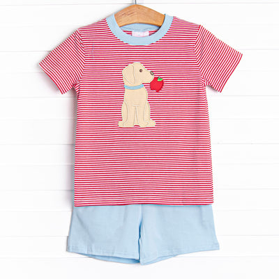 Apple Pickin' Pal Applique Short Set, Red