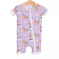 Barnyard Bedtime Bamboo Short Zippy Pajama, Purple