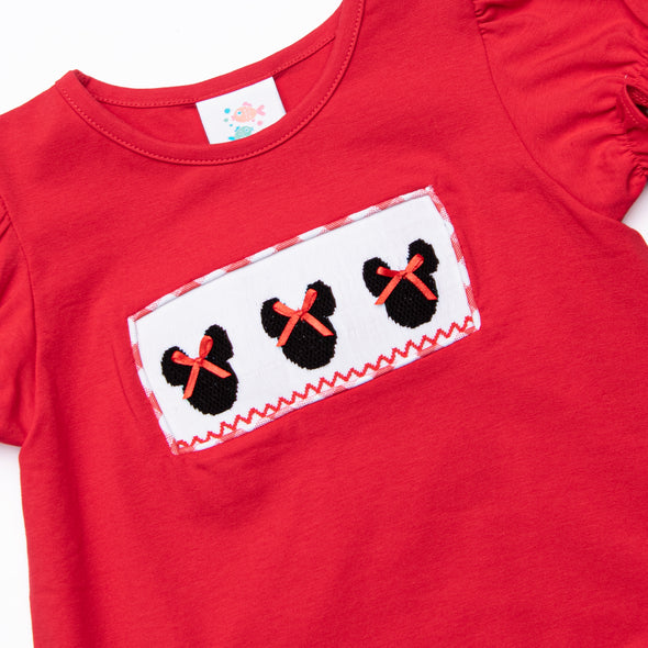 Mousin' Around Knit Smocked Ruffle Short Set, Red Knit
