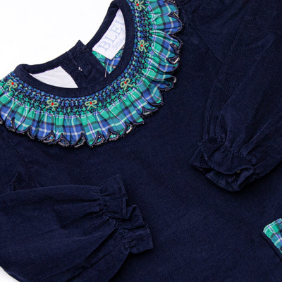 Bleu: Harper Holly Smocked Long Sleeve Diaper Set, Blue and Green Plaid
